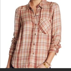 Free People | Plaid LS Button Down Blouse Shirt